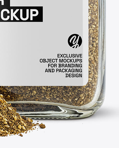 Square Glass Jar with Za'atar Spice Mockup