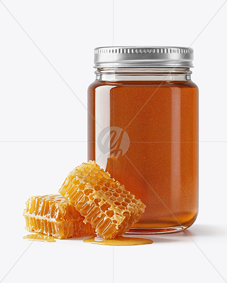 Clear Glass Jar with Sunflower Honey Mockup