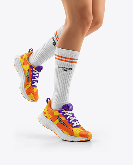 Running Shoes on Women's Legs Mockup - Shoe mockups