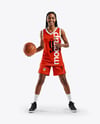 Woman Wearing Full Basketball Uniform and Holding Ball Mockup