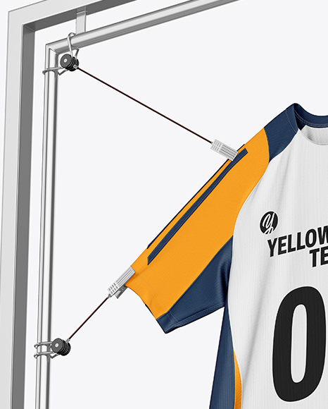 Training Short Sleeve Jersey Hanging on a Hooked Frame Mockup