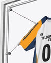 Training Short Sleeve Jersey Hanging on a Hooked Frame Mockup