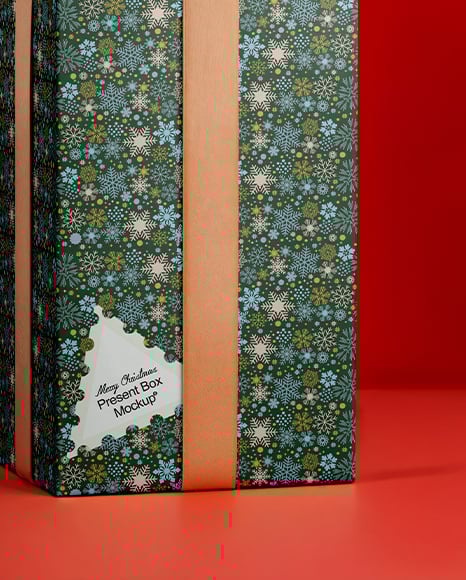 X-mas Present Box with Big Gold Bow Mockup