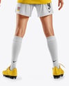 Female Soccer Player Wearing Jersey and Shorts Mockup