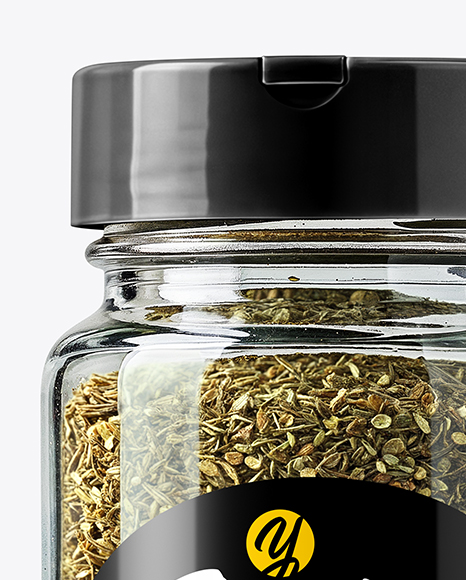 Glass Spice Jar with Oregano Mockup
