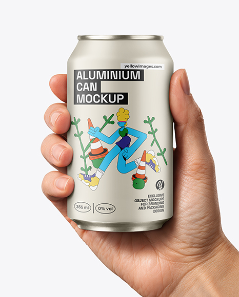 355ml Matte Aluminium Drink Can in Hand Mockup