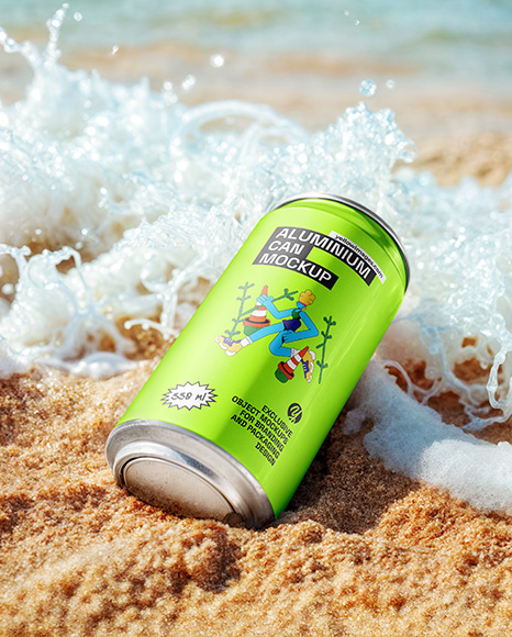 Aluminium Can on the Seashore Mockup - Beer can mockup