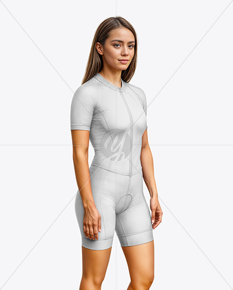 Young Woman Wearing Raglan Cycling Suit Mockup