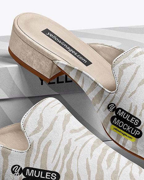 Pair of Suede Mules with Shoe Box Mockup