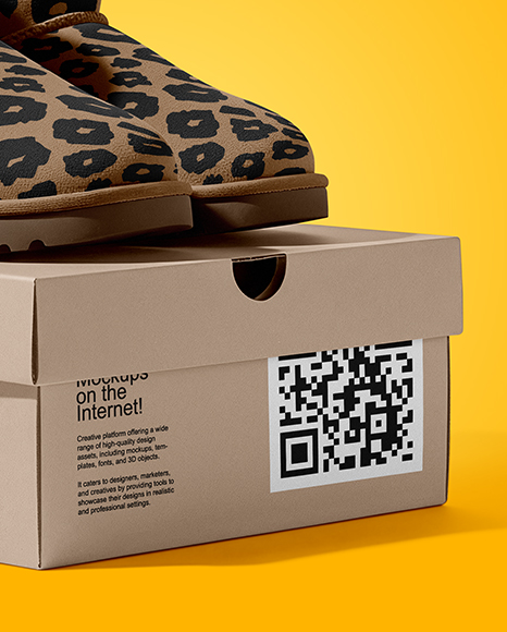 Pair of Women's UGG Boots with Shoe Box Mockup