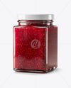 Square Glass Jar with Raspberry Jam Mockup