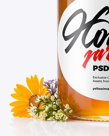 Clear Glass Jar with Wildflower Honey Mockup