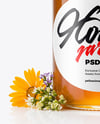 Clear Glass Jar with Wildflower Honey Mockup