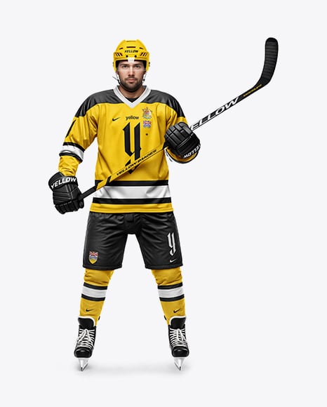 Man Wearing Full Ice Hockey Kit Mockup