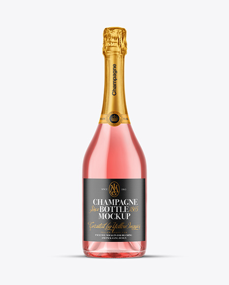 Clear Glass Pink Champagne Bottle Mockup