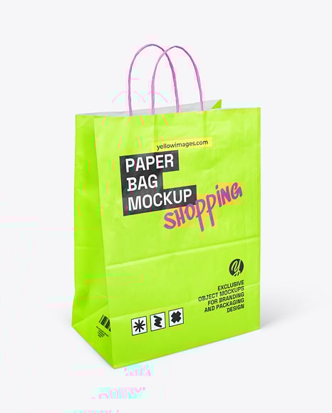 Kraft Paper Bag with Handles Mockup - Glossy+Kraft+Paper+Bag+Mockup+-+Halfside+View+in+Bag+