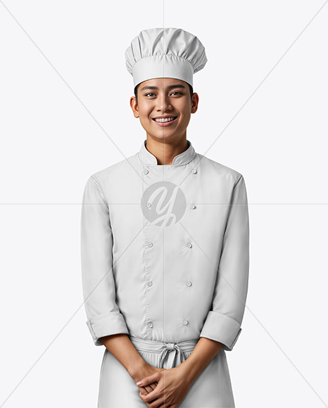 Asian Man Wearing Chef Uniform and Chef Hat Mockup