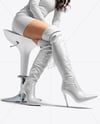 Pair of Over-The-Knee Boots on Women's Legs on Stool Mockup
