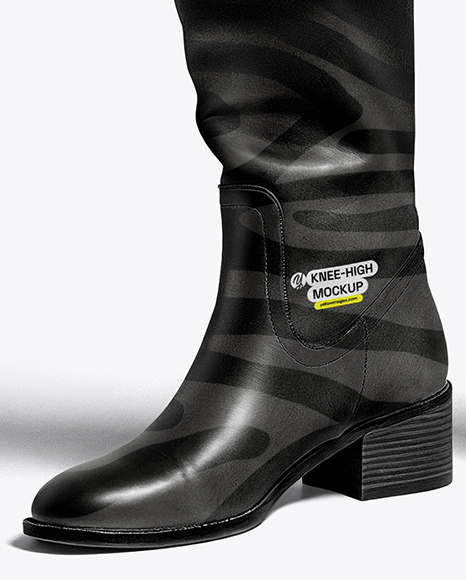 Pair of High-Knee Boots on Women's Legs with Dress Mockup