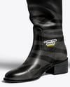 Pair of High-Knee Boots on Women's Legs with Dress Mockup