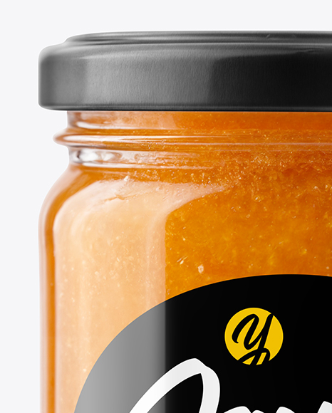 Clear Glass Jar with Peach Jam Mockup