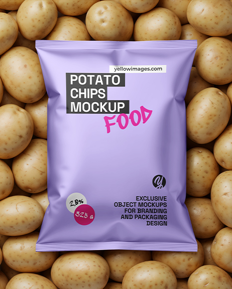 Metallic Chips Pack on Patatoes Mockup - Packaging mockups