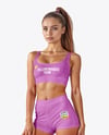 Woman Wearing Sports Bra and Shorts Mockup