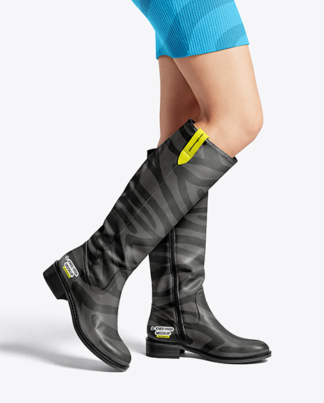 Pair of High-Knee Boots on Women's Legs with Dress Mockup