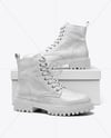 Pair of Women's Combat Boots with Shoe Box Mockup