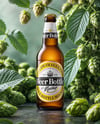 Beer Bottle Surrounded by Hops Branches Mockup