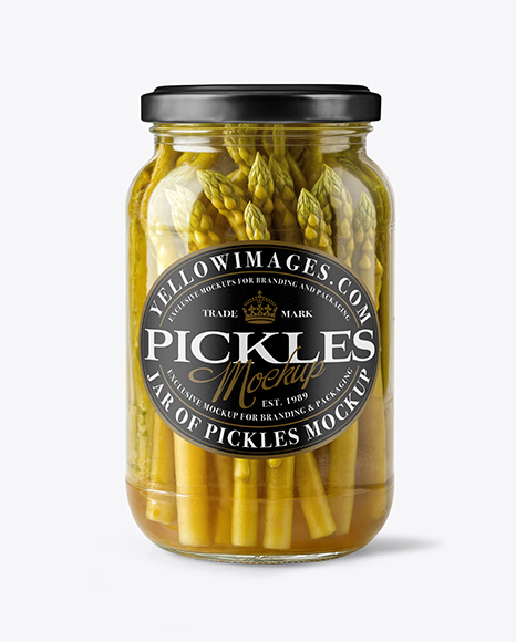 Clear Glass Jar with Pickled Asparagus Mockup