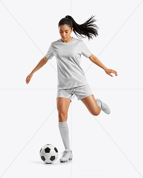 Woman Wearing Soccer Jersey and Shorts Mockup