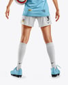 Female Soccer Player Wearing Jersey and Shorts Mockup