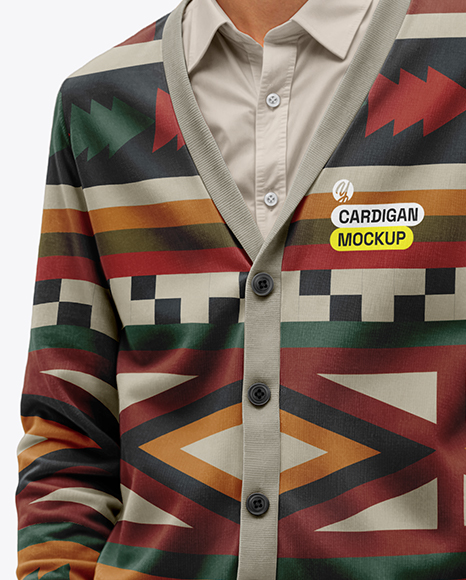 Young Man Wearing Cardigan and Shirt Mockup
