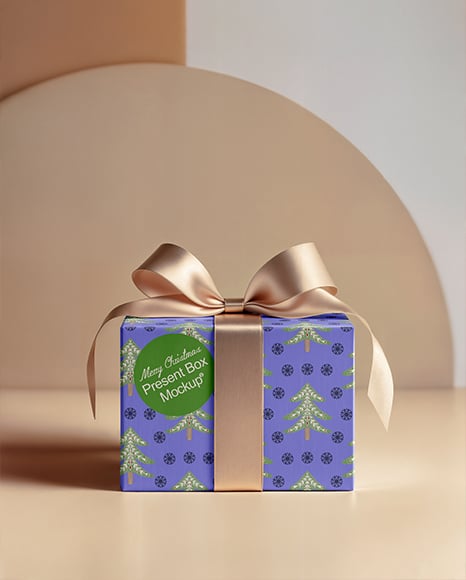 Christmas Gift Box with Golden Bow Mockup - Christmas mockup