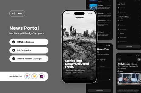 PaperTone - News Portal Mobile App Design Template