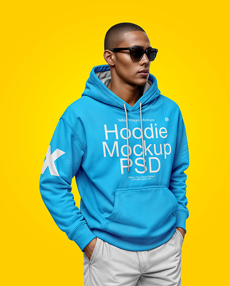 Black Man Wearing a Hoodie and Sunglasses Mockup