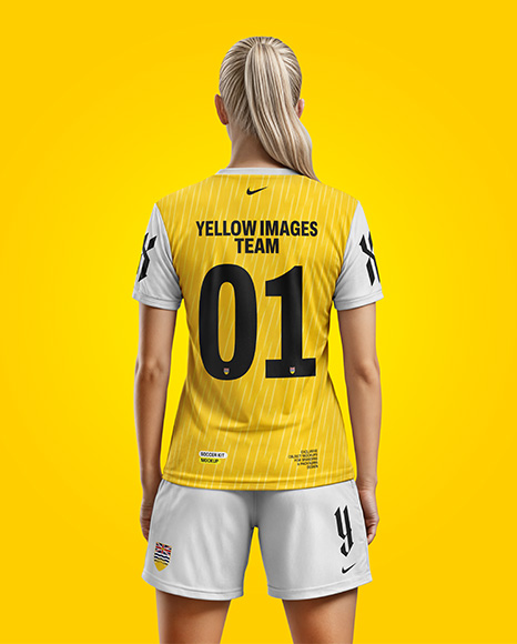 Woman Wearing Soccer V-Neck Jersey and Shorts Mockup