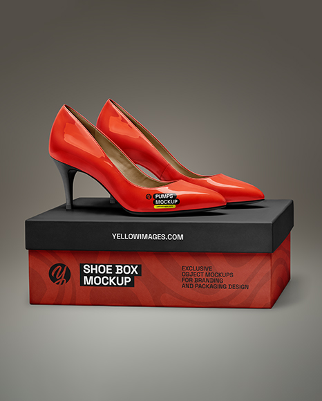 Pair of Pumps with Shoe Box Mockup