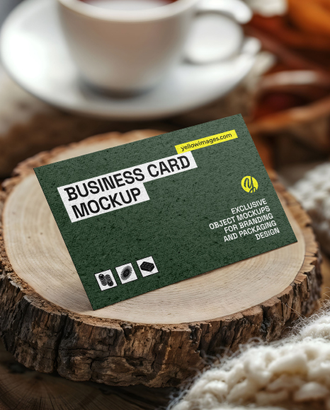 Business Card on Wooden Stump Mockup - Visiting card mockup