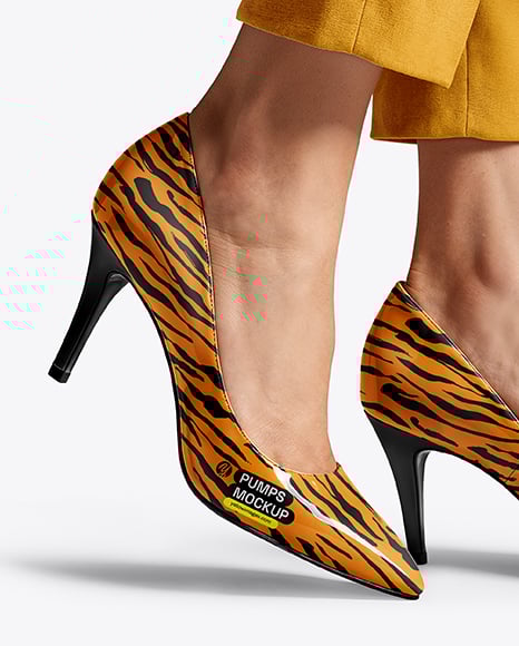 Pair of Pumps on Woman's Legs with Pants Mockup