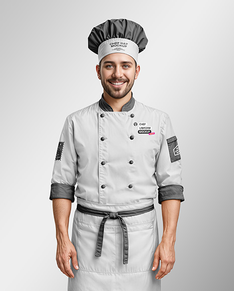 Man Wearing Chef Uniform and Chef Hat Mockup