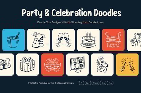 Party and Celebration Doodles Icon Set