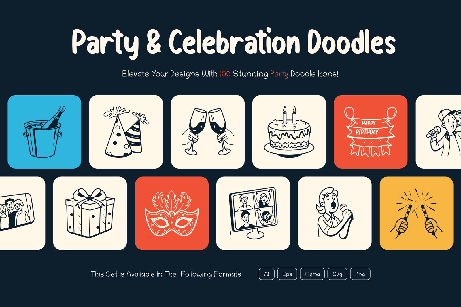 Party and Celebration Doodles Icon Set