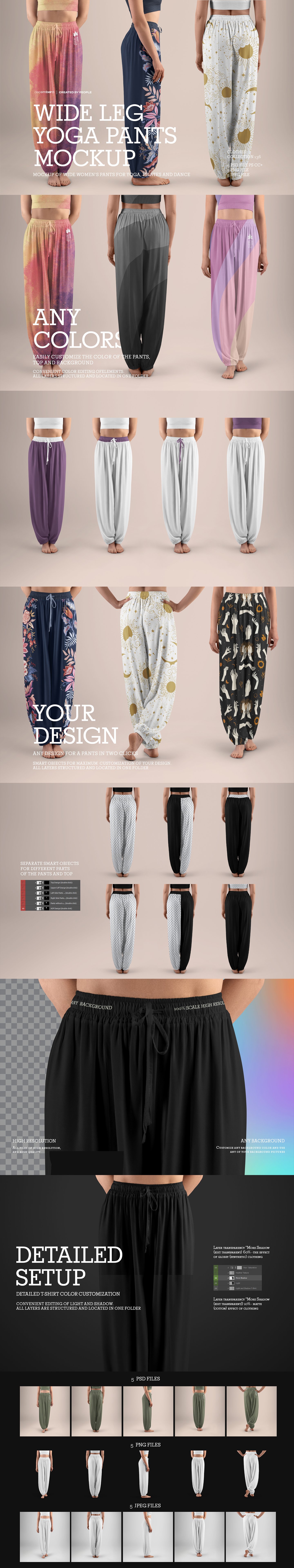 5 Wide Leg Pants Mockups for Yoga and Pilates. vol.01