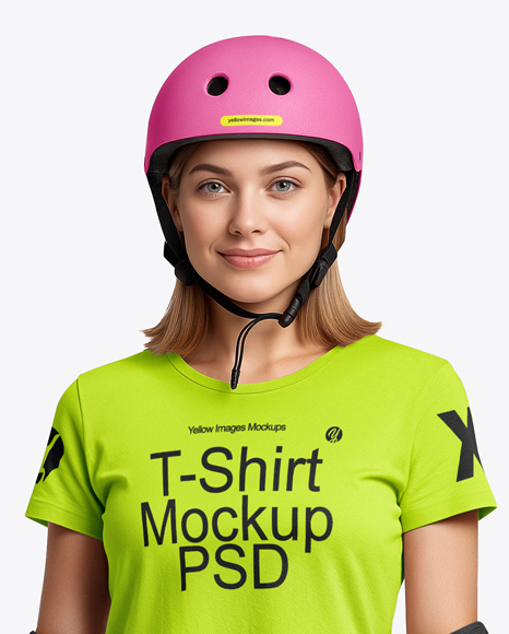 Young Woman in Protective Gear with Skateboard Mockup