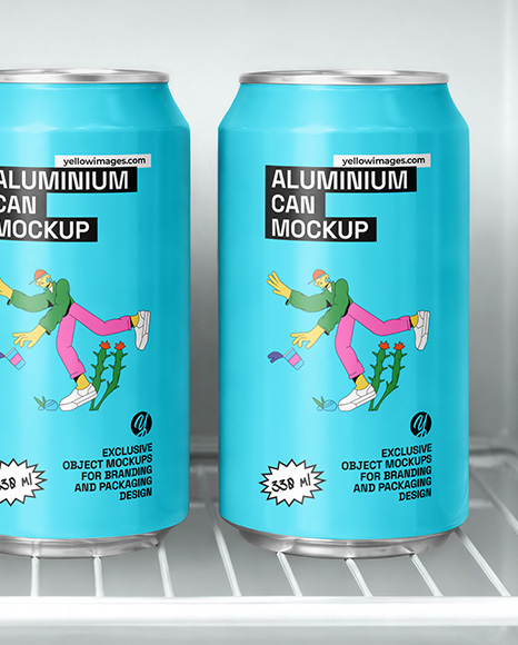 Aluminium Cans in Fridge Mockup