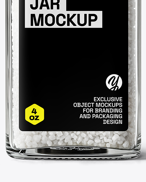 Square Glass Jar with Coarse Sea Salt Mockup