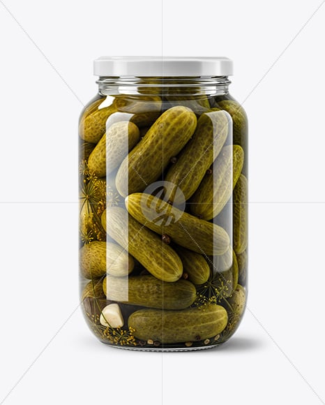Glass Jar with Wholes Dill Pickles and Garlic Mockup