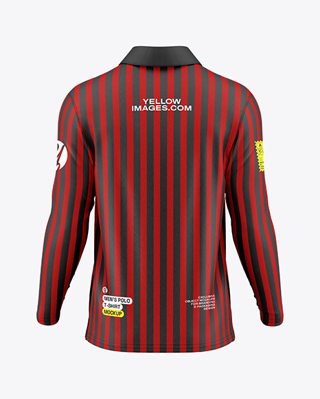 Men's Long Sleeve Polo Shirt Mockup - Back View